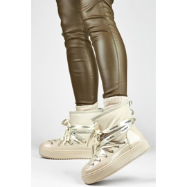 Bottes de neige décoratives pour femmes, chaussures d'hiver beiges 1