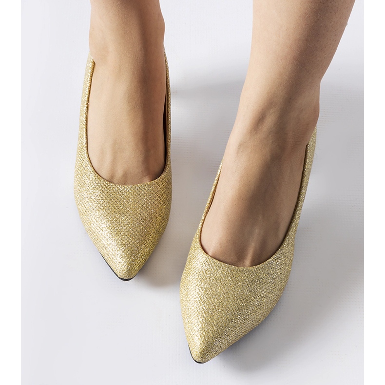 Escarpins bas en brocart doré Pescara 1