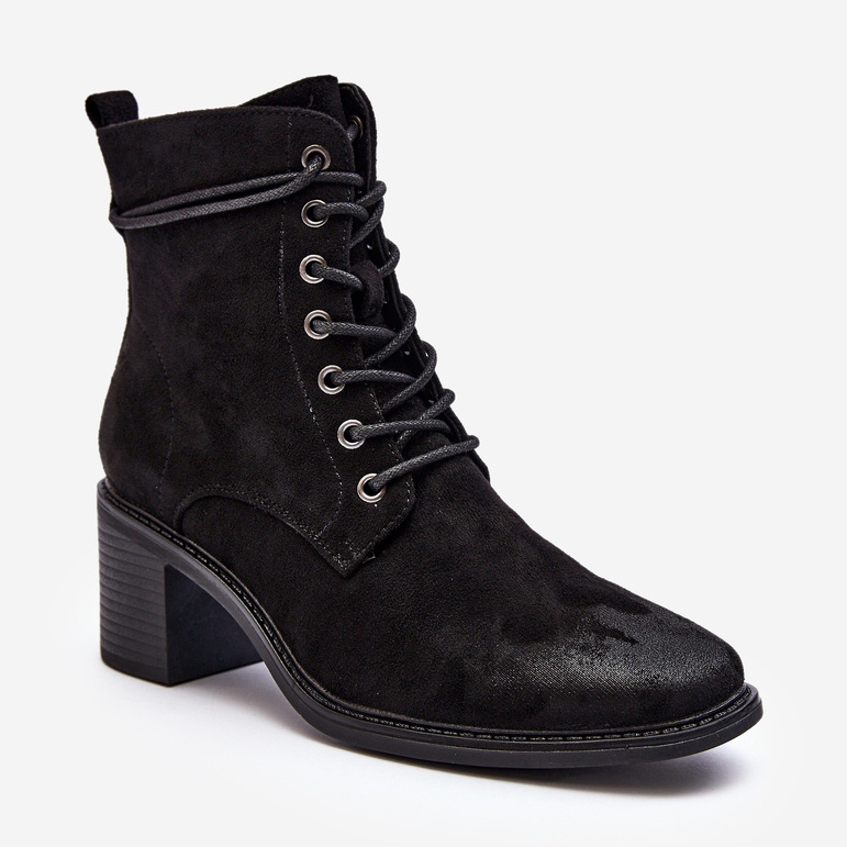 Bottines À Lacets À Talon Bas Pour Femme Noir Serellia 1