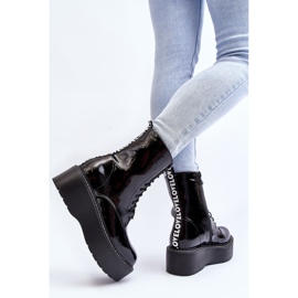 Bottines Femme En Cuir Verni à Semelle Épaisse Noir Movana 1
