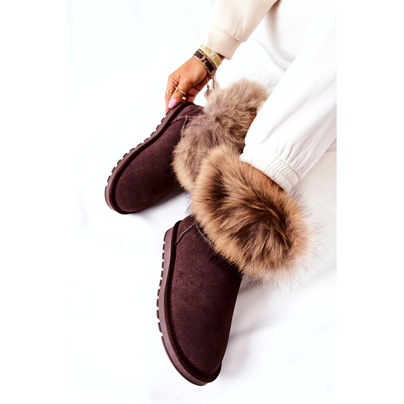 Mukluks en cuir avec fourrure pour femmes, marron brun 1