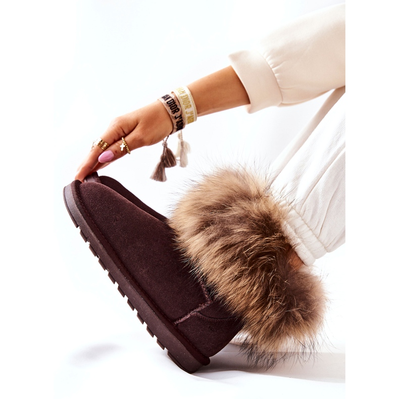 Mukluks en cuir avec fourrure pour femmes, marron brun 2