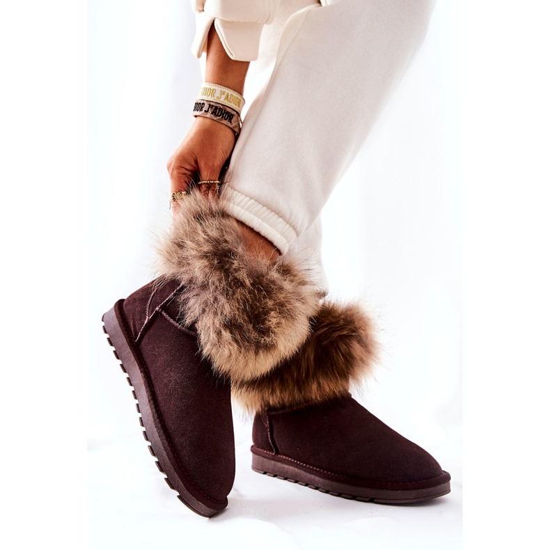 Mukluks en cuir avec fourrure pour femmes, marron brun 4