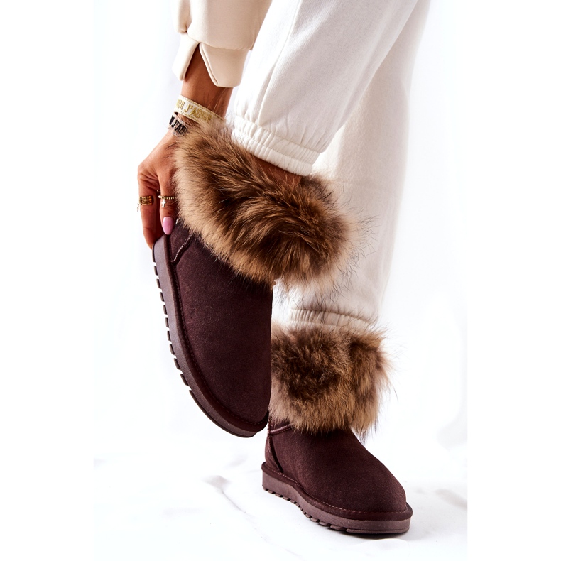 Mukluks en cuir avec fourrure pour femmes, marron brun 5