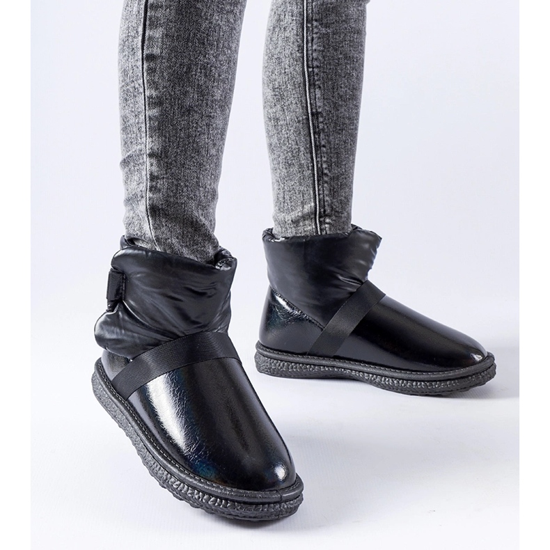 Boots de neige courtes Delaune noires brillantes le noir 1