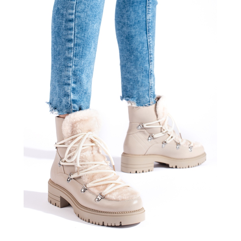 W. Potocki Bottes de neige femme beiges avec fourrure Potocki 1