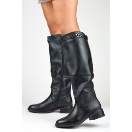 Bottines pour femmes à semelle plate en éco-cuir noir 2