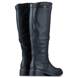 Bottines pour femmes à semelle plate en éco-cuir noir 1