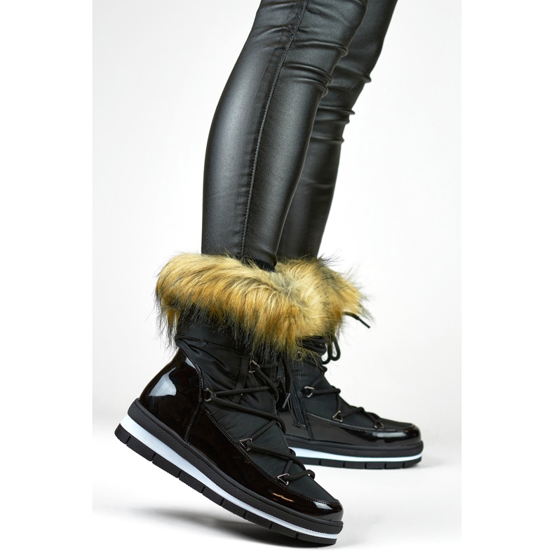 Bottes de neige hautes d'hiver pour femme avec fourrure noir 2