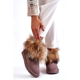 Bottes de neige Alexa en daim taupe pour femmes avec fourrure beige 1