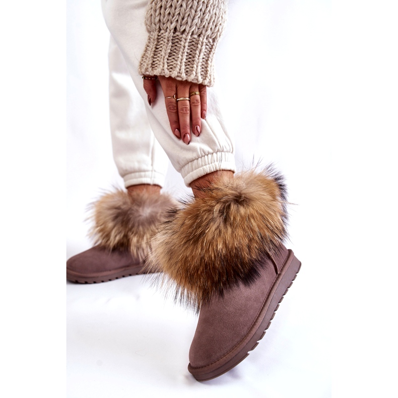 Bottes de neige Alexa en daim taupe pour femmes avec fourrure beige 2