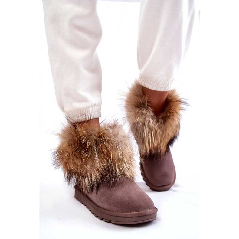 Bottes de neige Alexa en daim taupe pour femmes avec fourrure beige 5