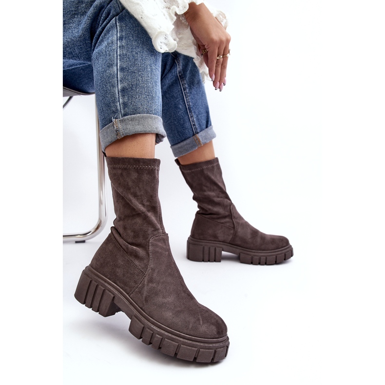 Bottes Slip-On Workers À Talons Plats Gris Divella 4