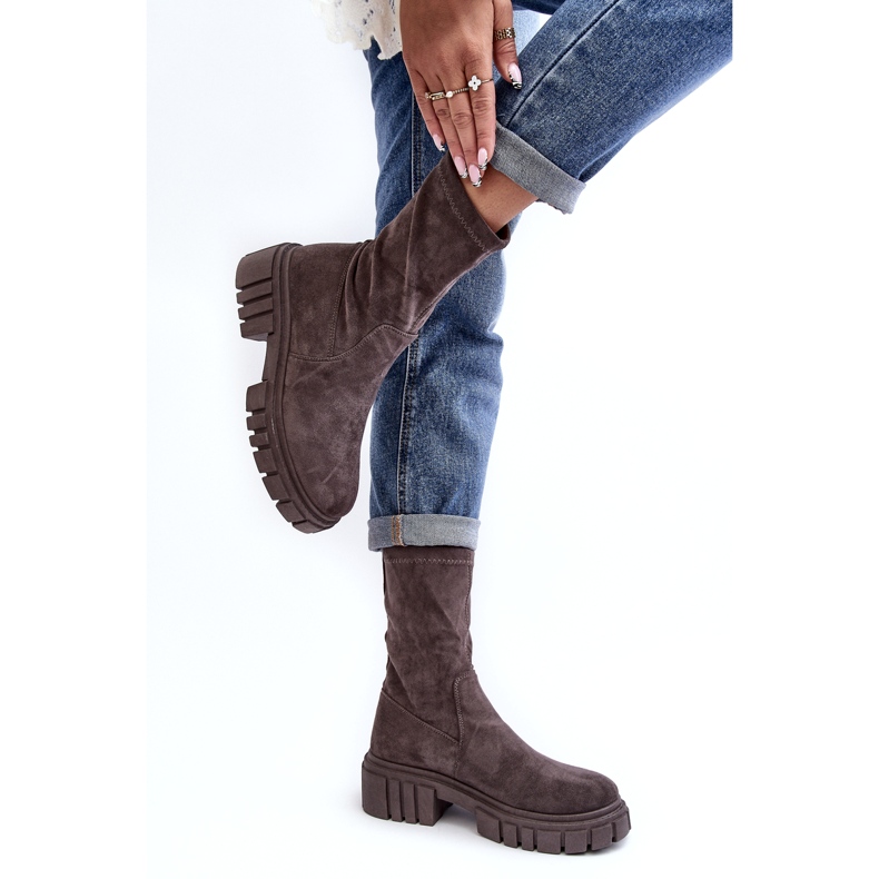 Bottes Slip-On Workers À Talons Plats Gris Divella 2