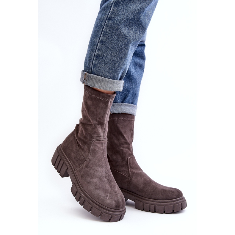 Bottes Slip-On Workers À Talons Plats Gris Divella 1