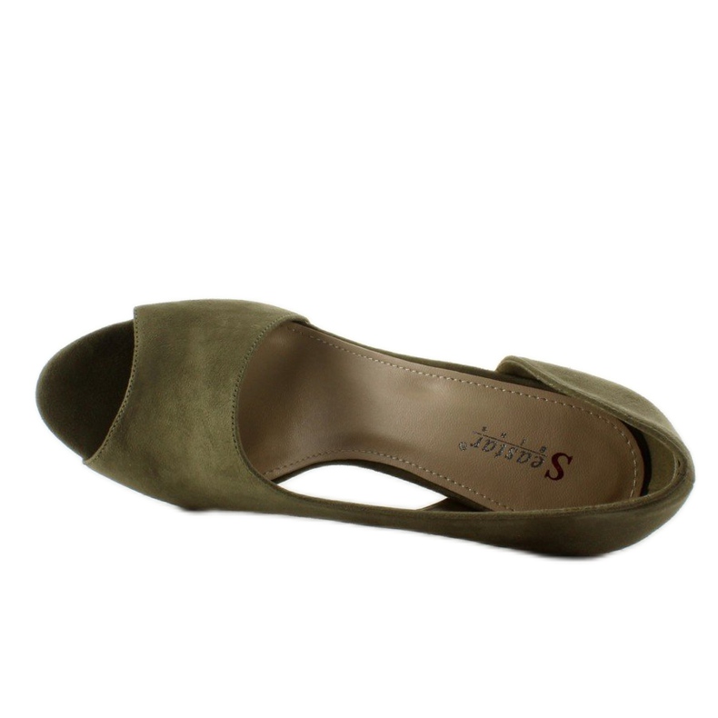 C70P Escarpins asymétriques olive à bout ouvert 2