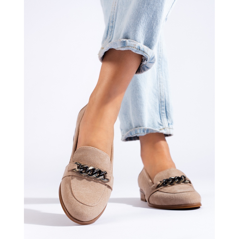 Mocassins classiques pour femmes en daim écologique Vinceza beige 1