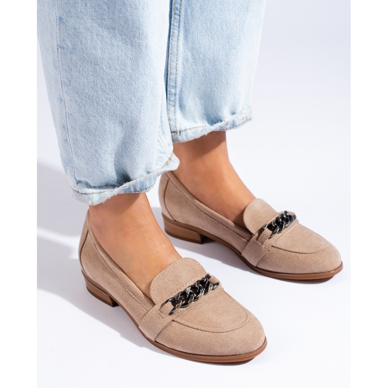 Mocassins classiques pour femmes en daim écologique Vinceza beige 2