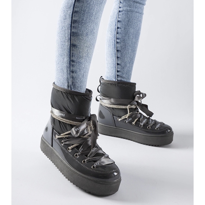 Boots de neige vernies grises avec strass Alceo 1