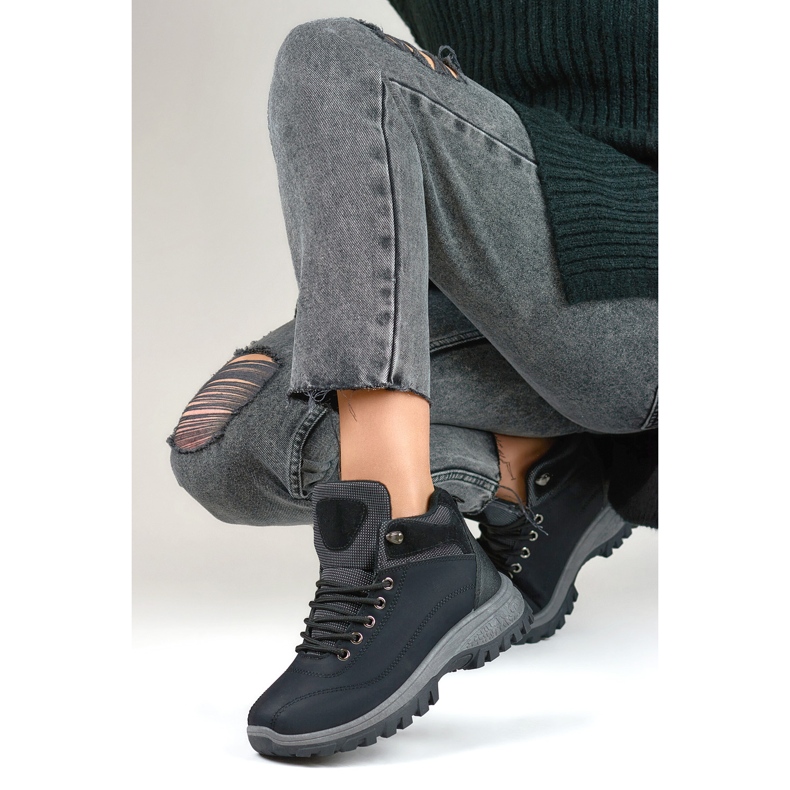 Chaussures d'hiver isolées, chaussures de trekking pour jeunes, à lacets noir 1