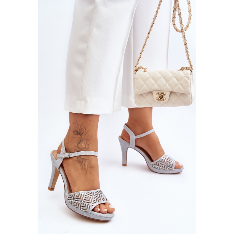 Sandales à talons hauts décorées D&amp;A MR1038-44 Argent 2