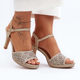 Sandales à talons hauts décorées D&amp;A MR1038-44 Doré d'or 1