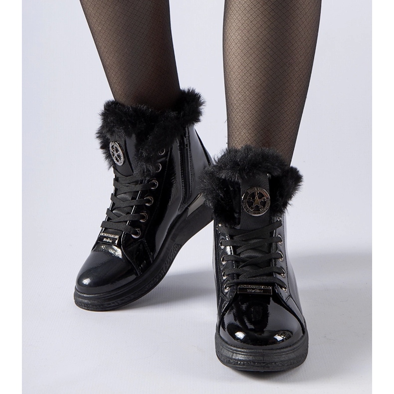 Baskets noires doublées de fourrure Lubriano le noir 1