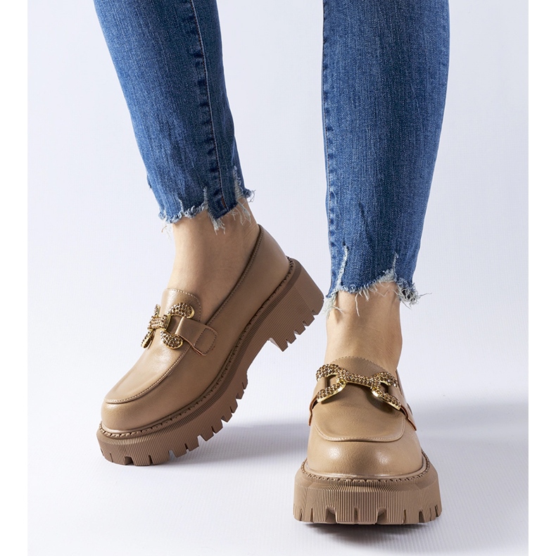 Mocassins beiges ornés de strass Uzzone 1