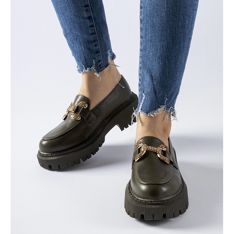 Mocassins verts ornés de strass Uzzone 1