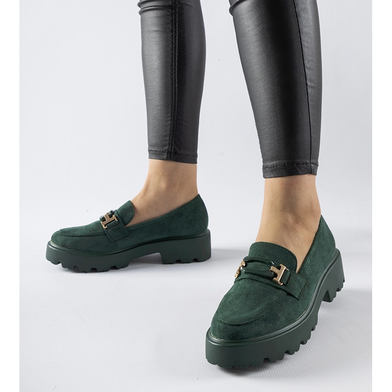 Mocassins verts ornés d'une boucle Pise 1