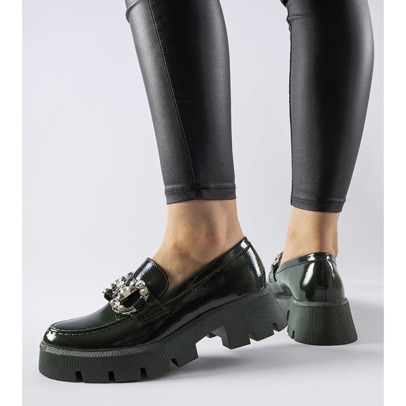 Mocassins vernis verts avec strass Cezet 1