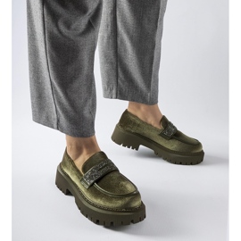 Mocassins verts ornés de strass Longuelo 1
