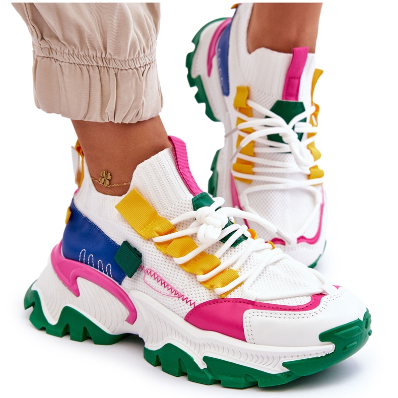 Seastar Baskets chaussettes à enfiler pour femmes, blanches et vertes 4