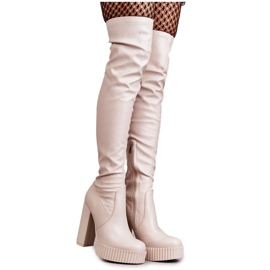 STEPHAN Bottes hautes en cuir sur plateforme Katrina beige 5