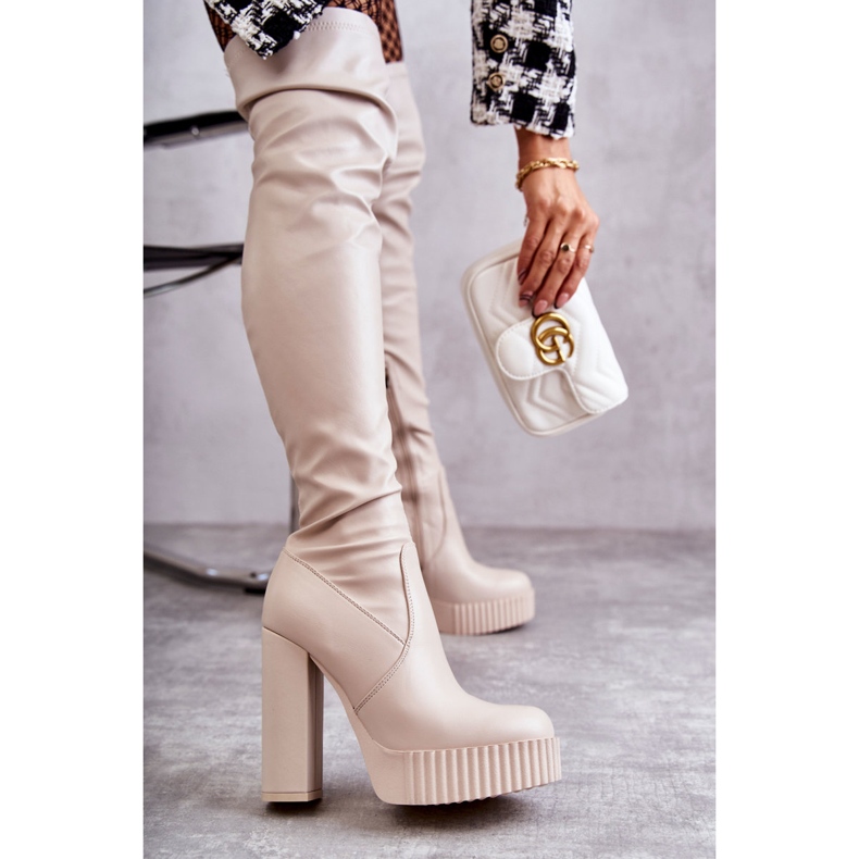 STEPHAN Bottes hautes en cuir sur plateforme Katrina beige 4