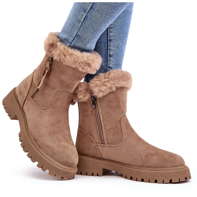 NEWS Bottes de daim des femmes avec de la fourrure beige 4