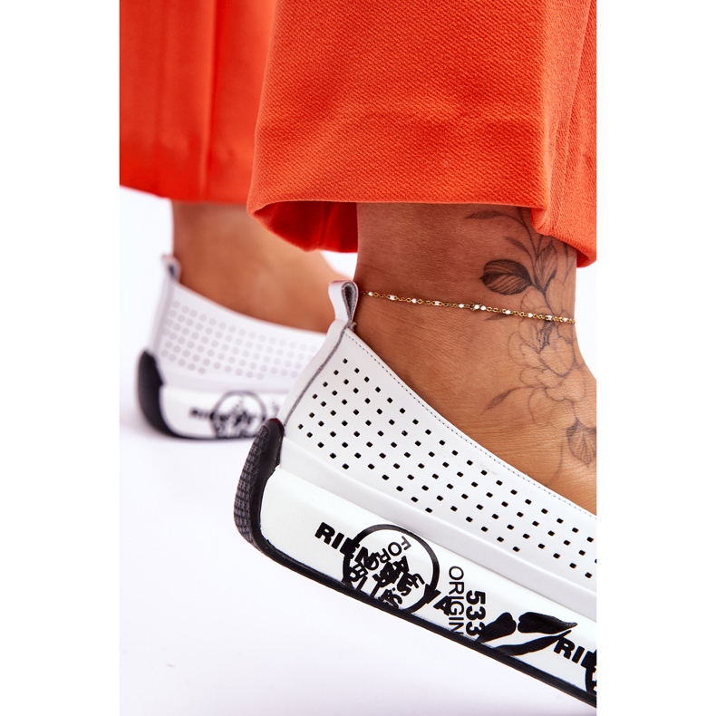 S.Barski Baskets Slip-On Ajourées en Cuir Blanc Gedra blanche 4