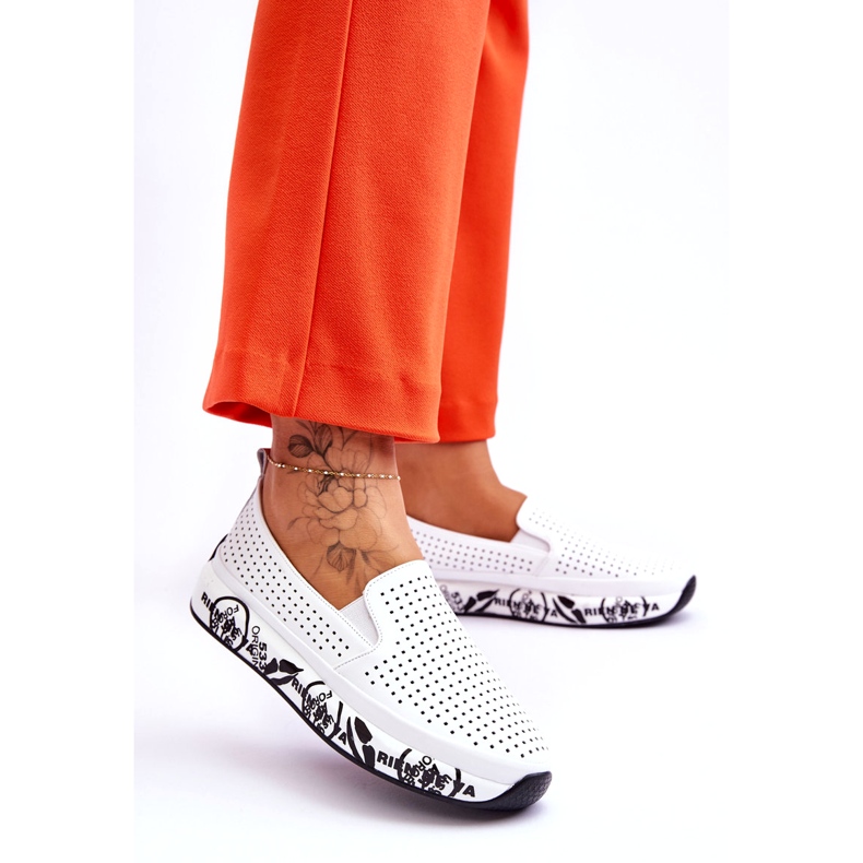 S.Barski Baskets Slip-On Ajourées en Cuir Blanc Gedra blanche 2
