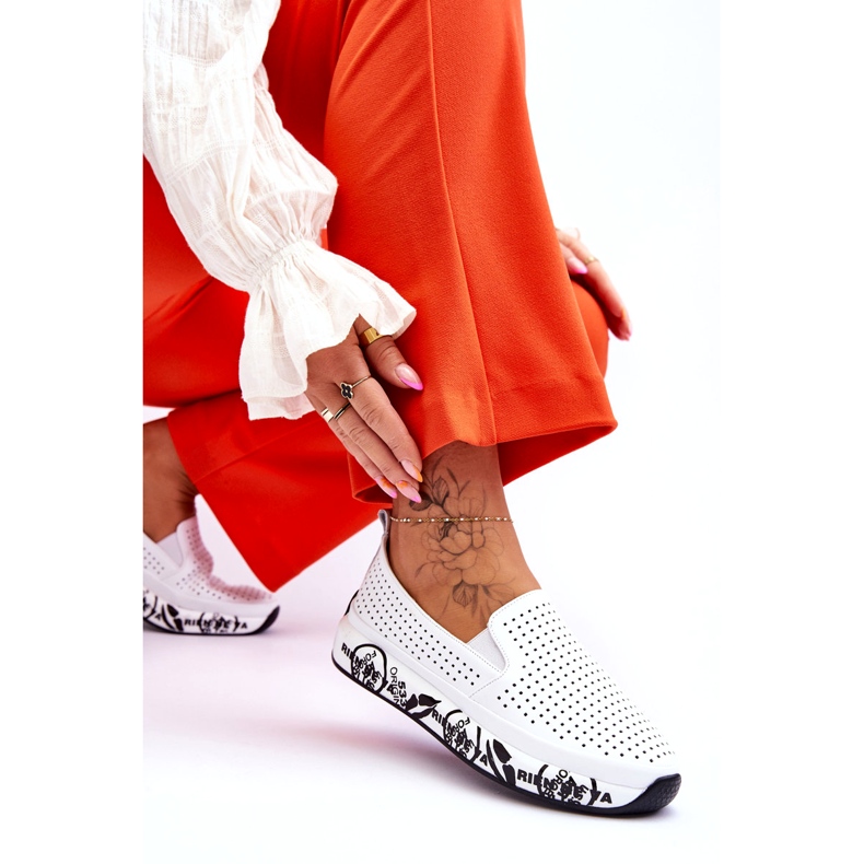 S.Barski Baskets Slip-On Ajourées en Cuir Blanc Gedra 3