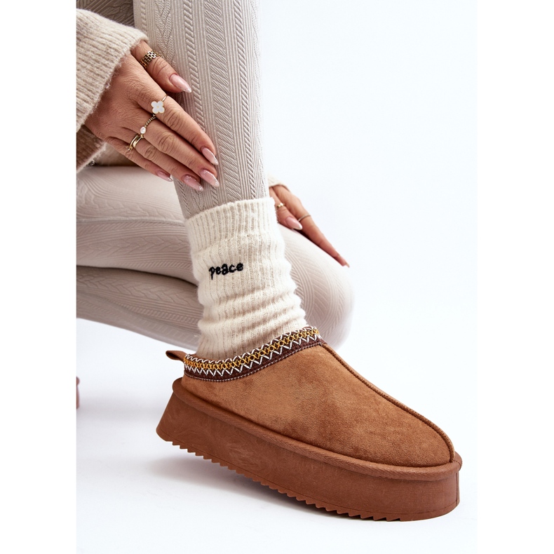 Chaussons à semelle épaisse en éco-daim Camel Sylva brun 2