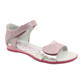 Sandales en cuir pour fille avec fermeture scratch RenBut 4333 rose/argent 1