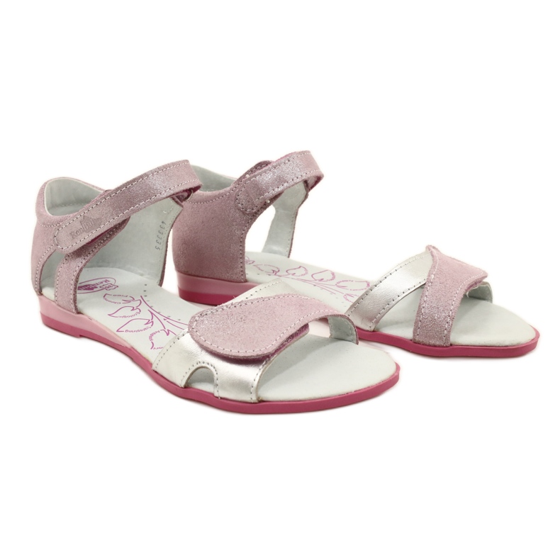 Sandales en cuir pour fille avec velcro RenBut 4333 rose/argent 5 Sandales en cuir pour fille avec velcro RenBut 4333 rose/argent 5