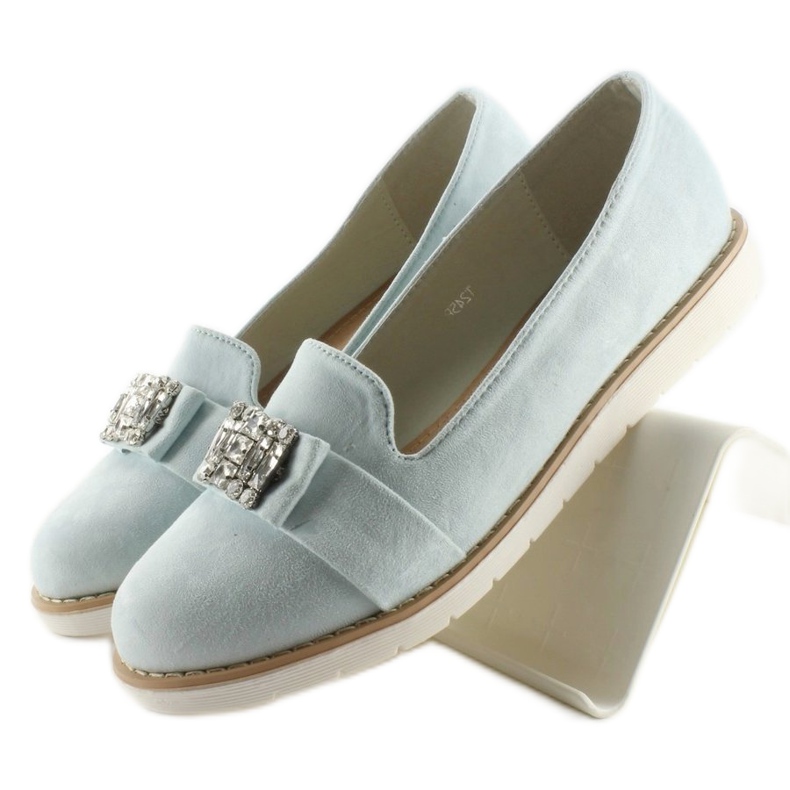 Mocassins en daim pastel T245 Bleu 1