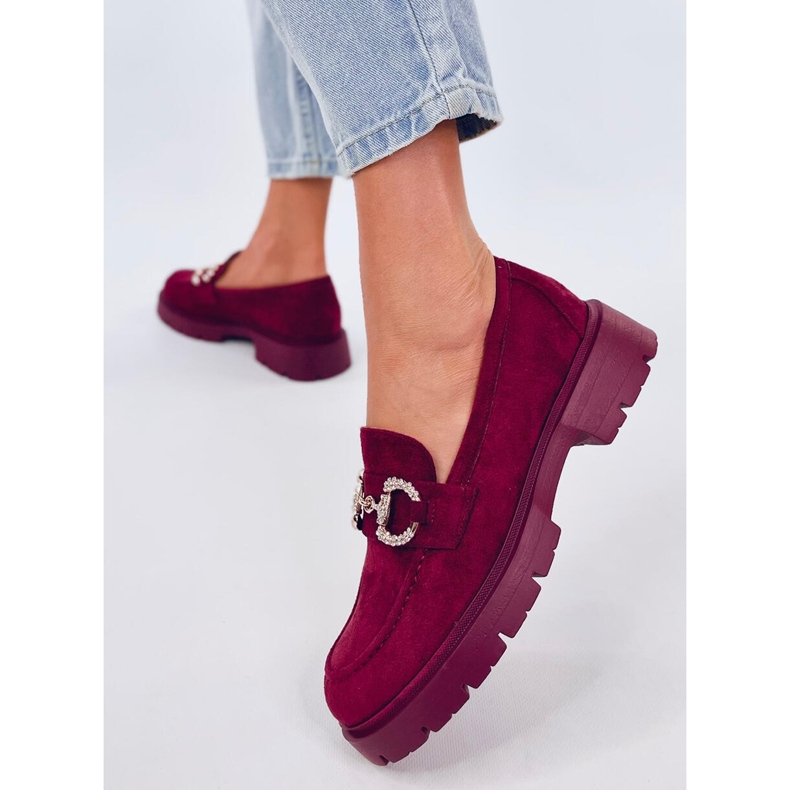 Karins Mocassins à boucle en daim bordeaux rouge 2