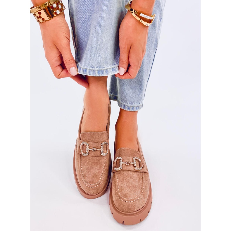 Karins Mocassins à boucles en daim kaki beige 1