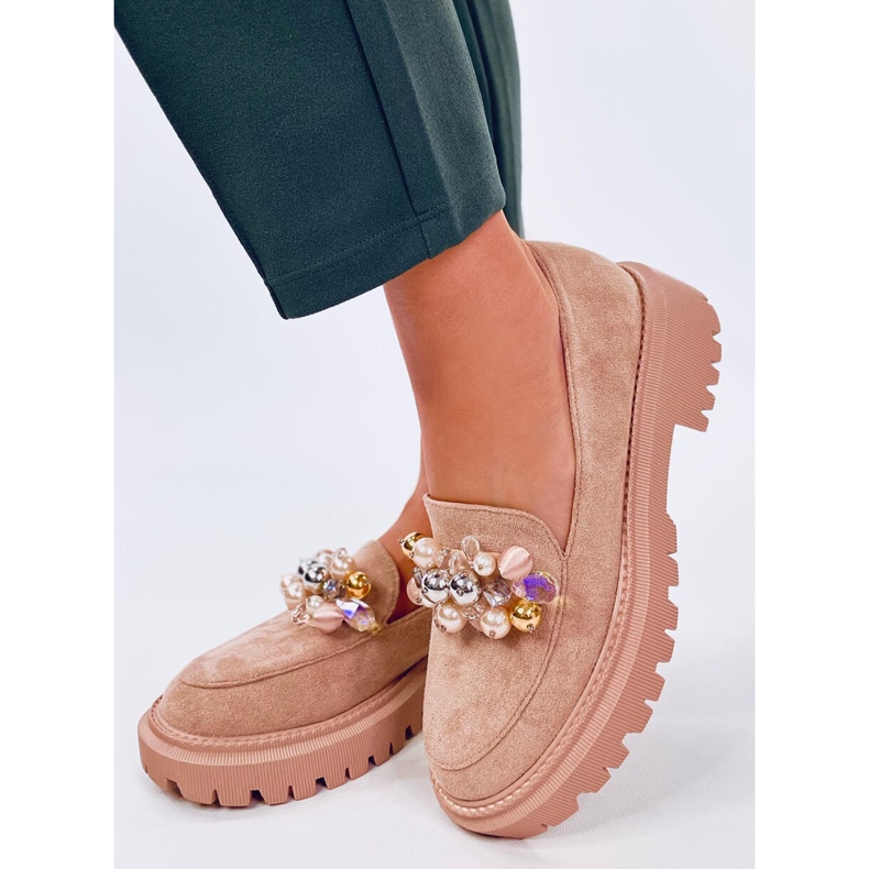 Mocassins plateforme Dollin kaki avec cristaux beige 1