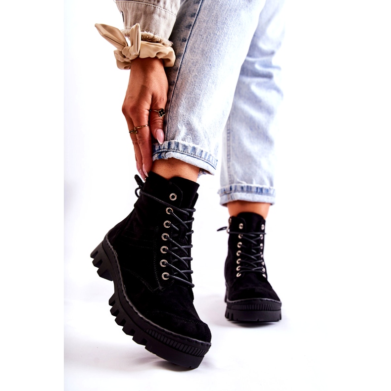 S.Barski Bottines Trapper En Daim Avec Coutures Noires le noir 1