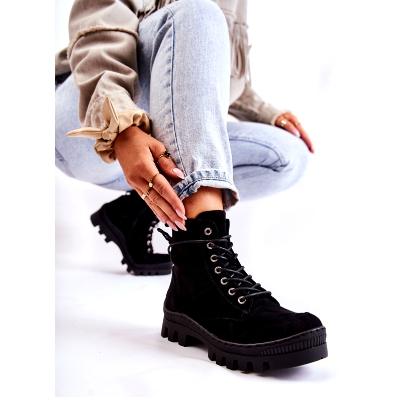 S.Barski Bottines Trapper En Daim Avec Coutures Noires le noir 2