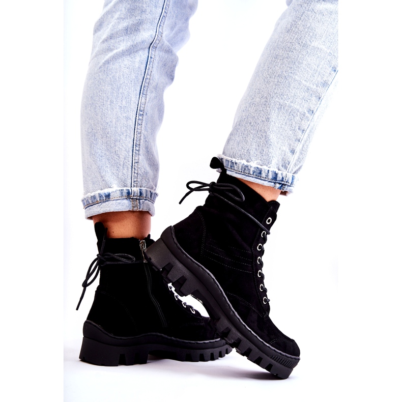 S.Barski Bottines Trapper En Daim Avec Coutures Noires le noir 3