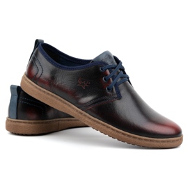 Kampol Chaussures casual en cuir pour hommes 22KAM, bordeaux rouge 7